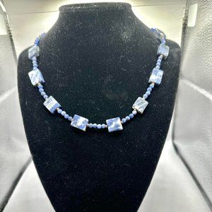 Sodalite Beaded Necklace and Earrings Handmade 17"